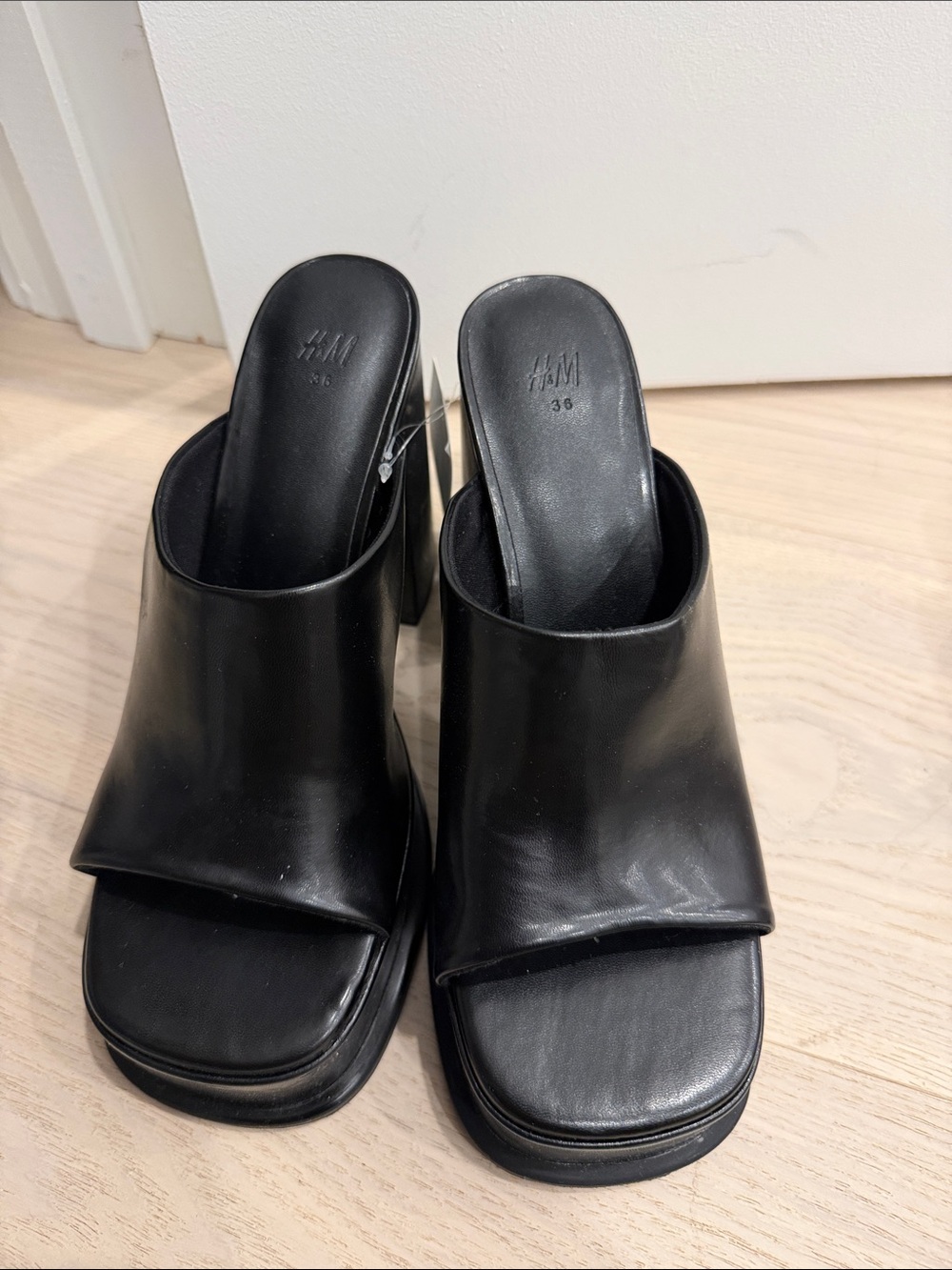 H&M Black Open-Toe Slide Mules with Block Heel
